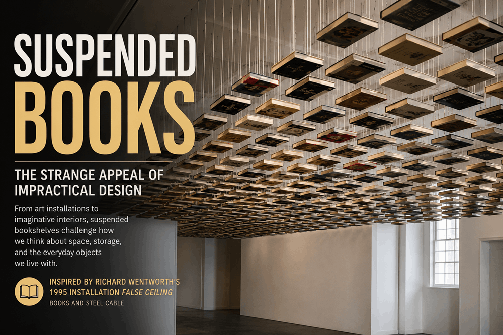 Suspended bookshelf